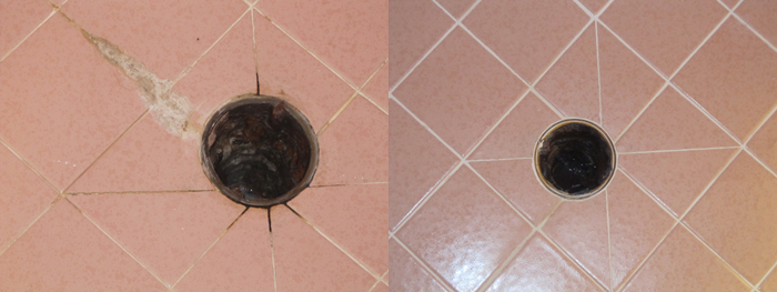 Shower pan tile before and after cleaning