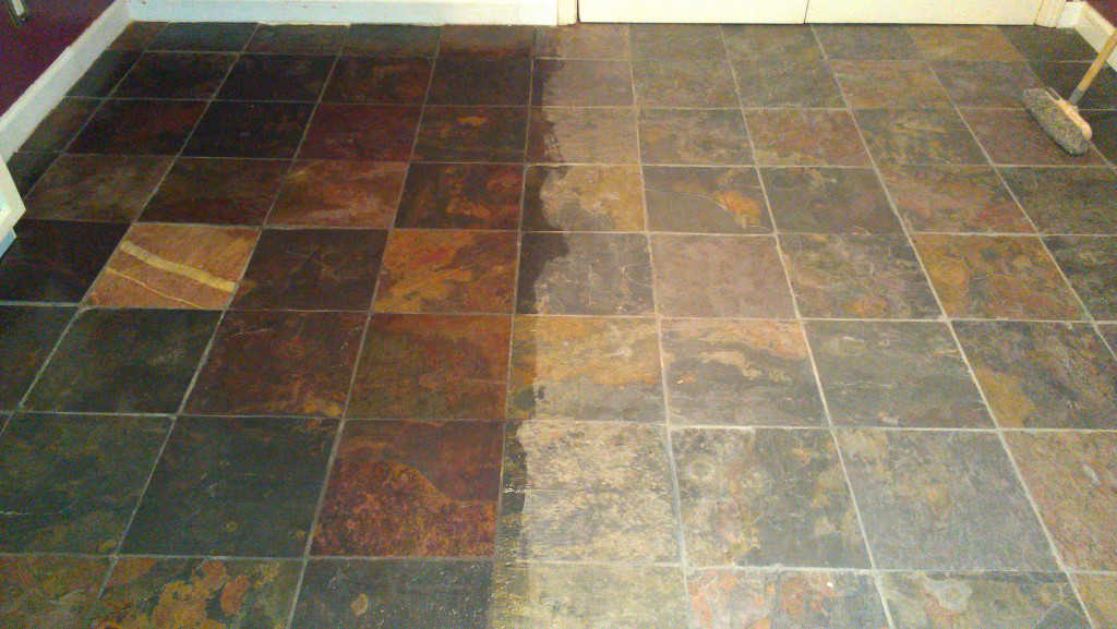 Slate tile treated with enhancer sealer