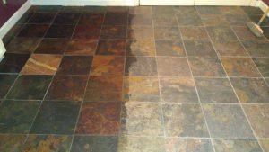 Slate tile treated with enhancer sealer